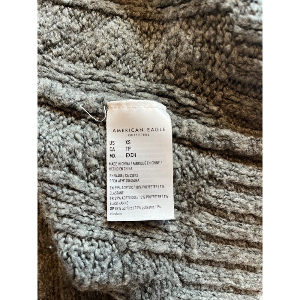 American Eagle Outfitters Gray Hooded Cable Knit V-Neck Sweater Long Sleeve XS - Picture 5 of 7